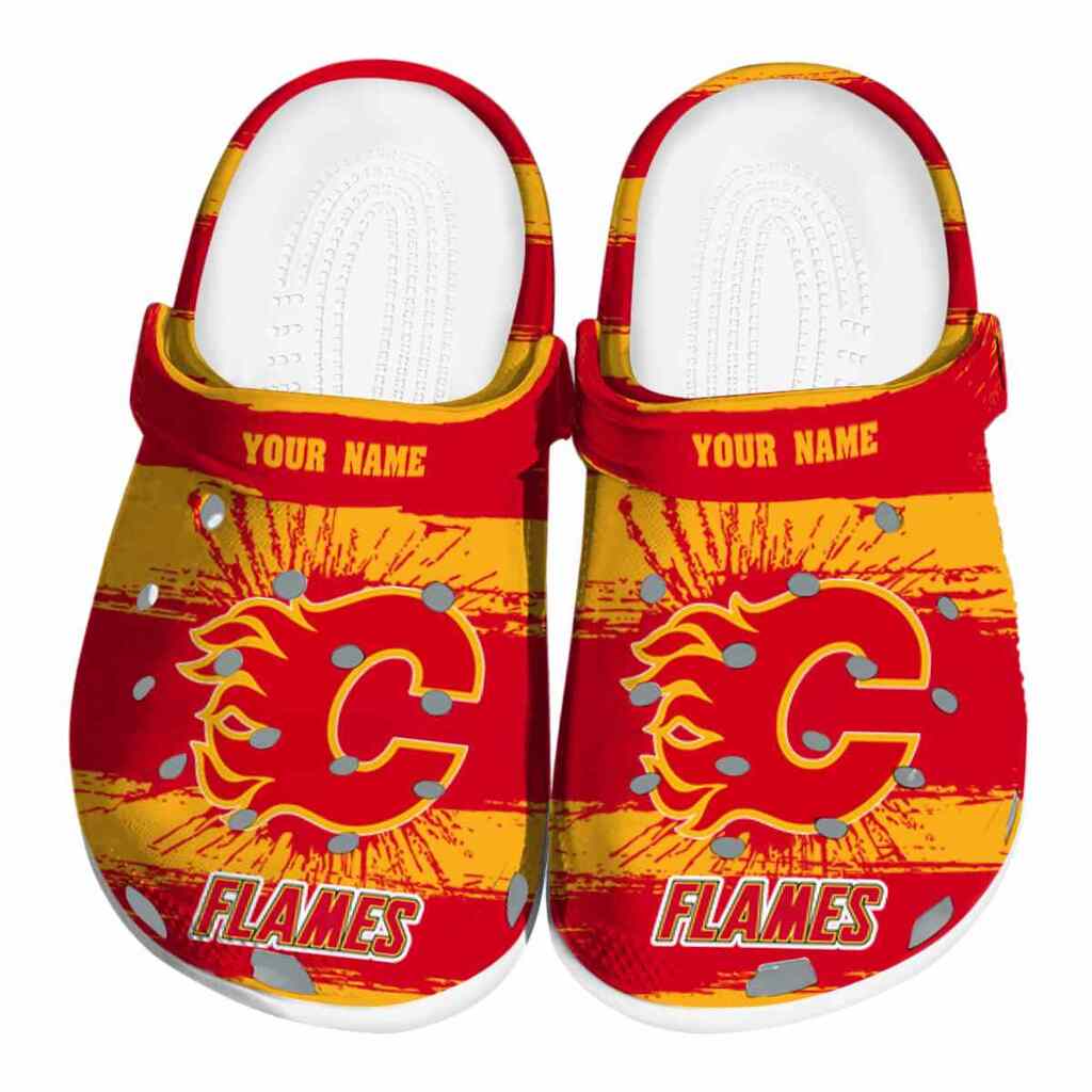Customized Calgary Flames Paint Splatter Graphics ClogTVC1801862