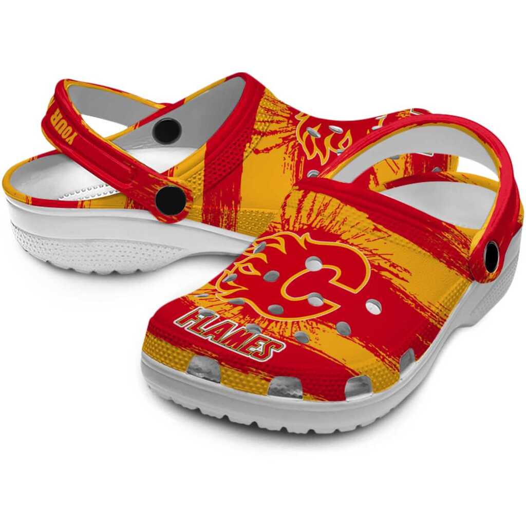 Customized Calgary Flames Paint Splatter Graphics ClogTVC1801862 - Image 3