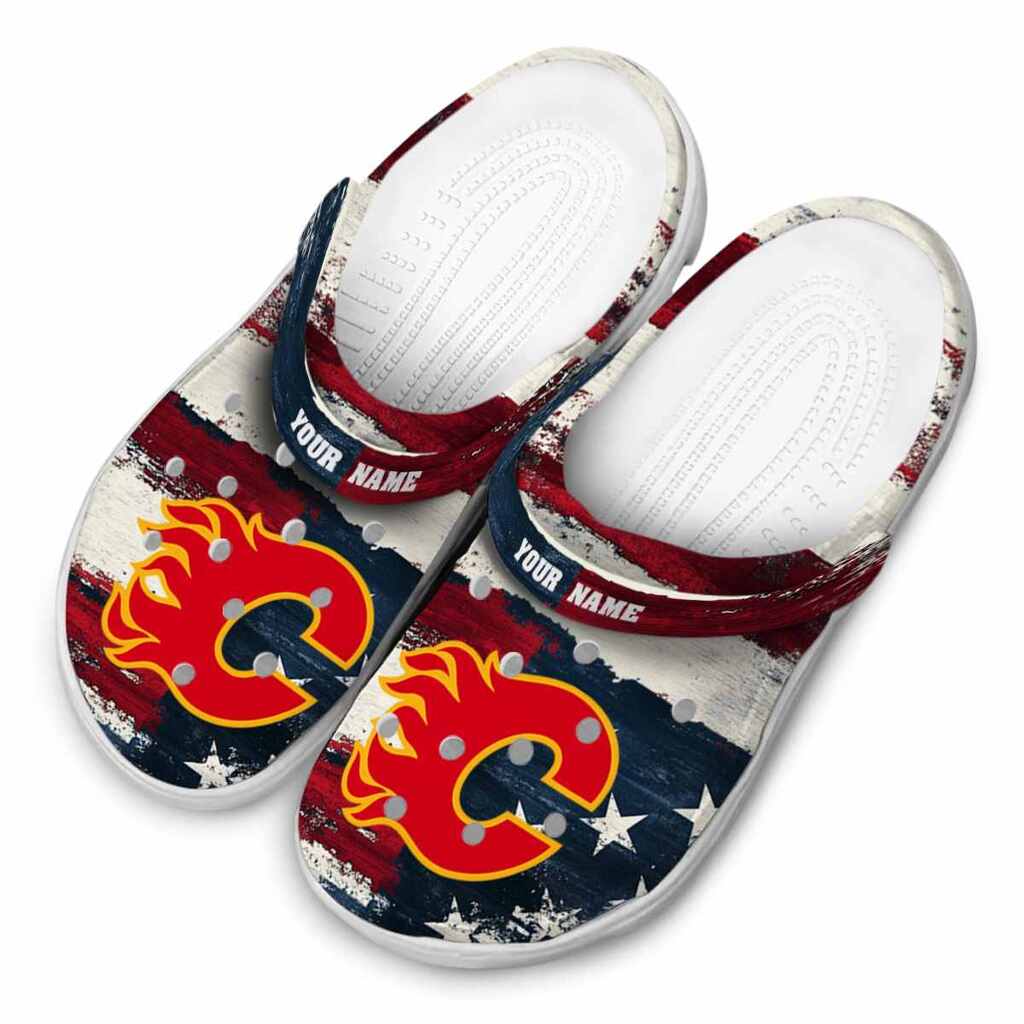 Customized Calgary Flames Patriotic Stripes ClogTVC1801862 - Image 4