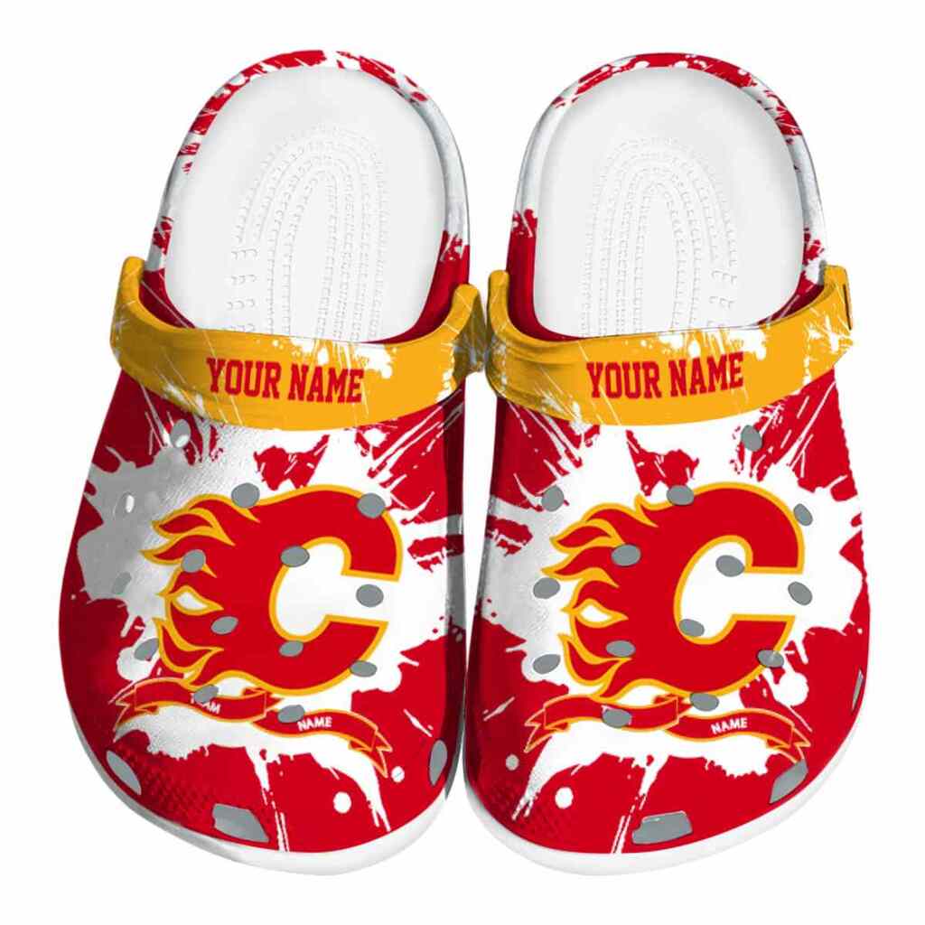Customized Calgary Flames Splatter Pattern ClogTVC1801859