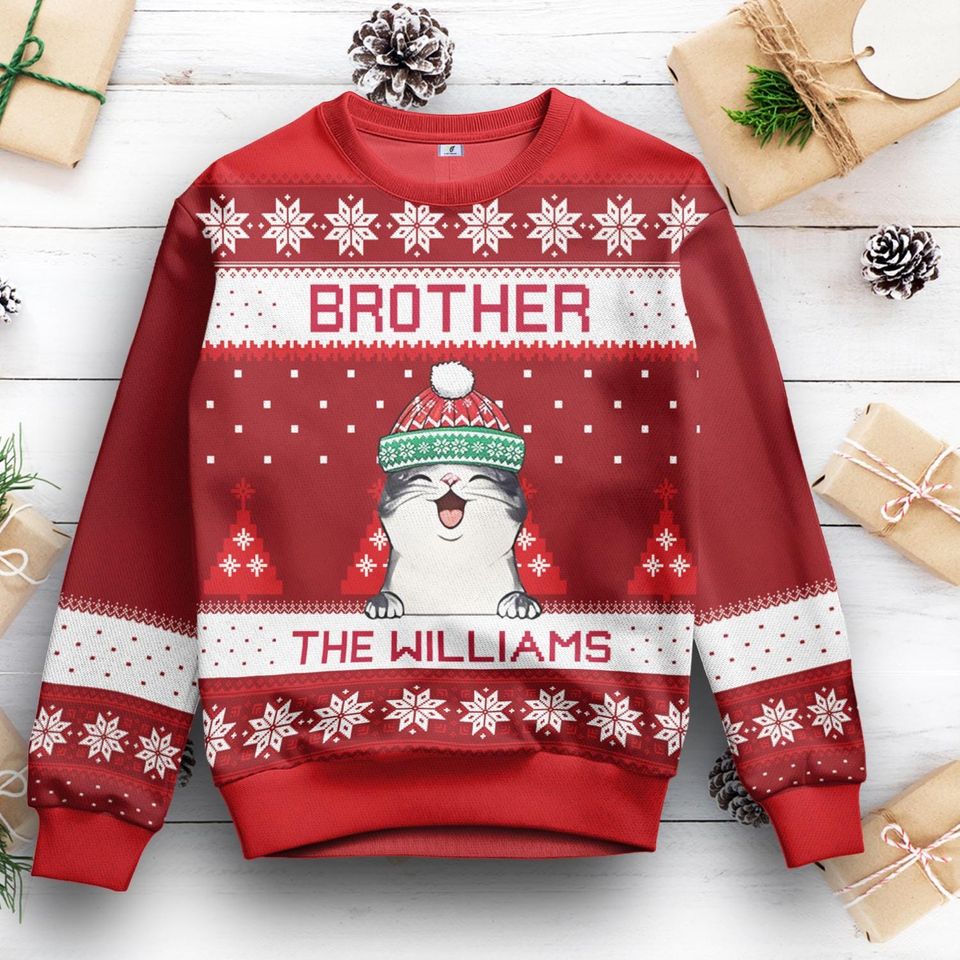 Customized Cat Mom Christmas Ugly Sweater