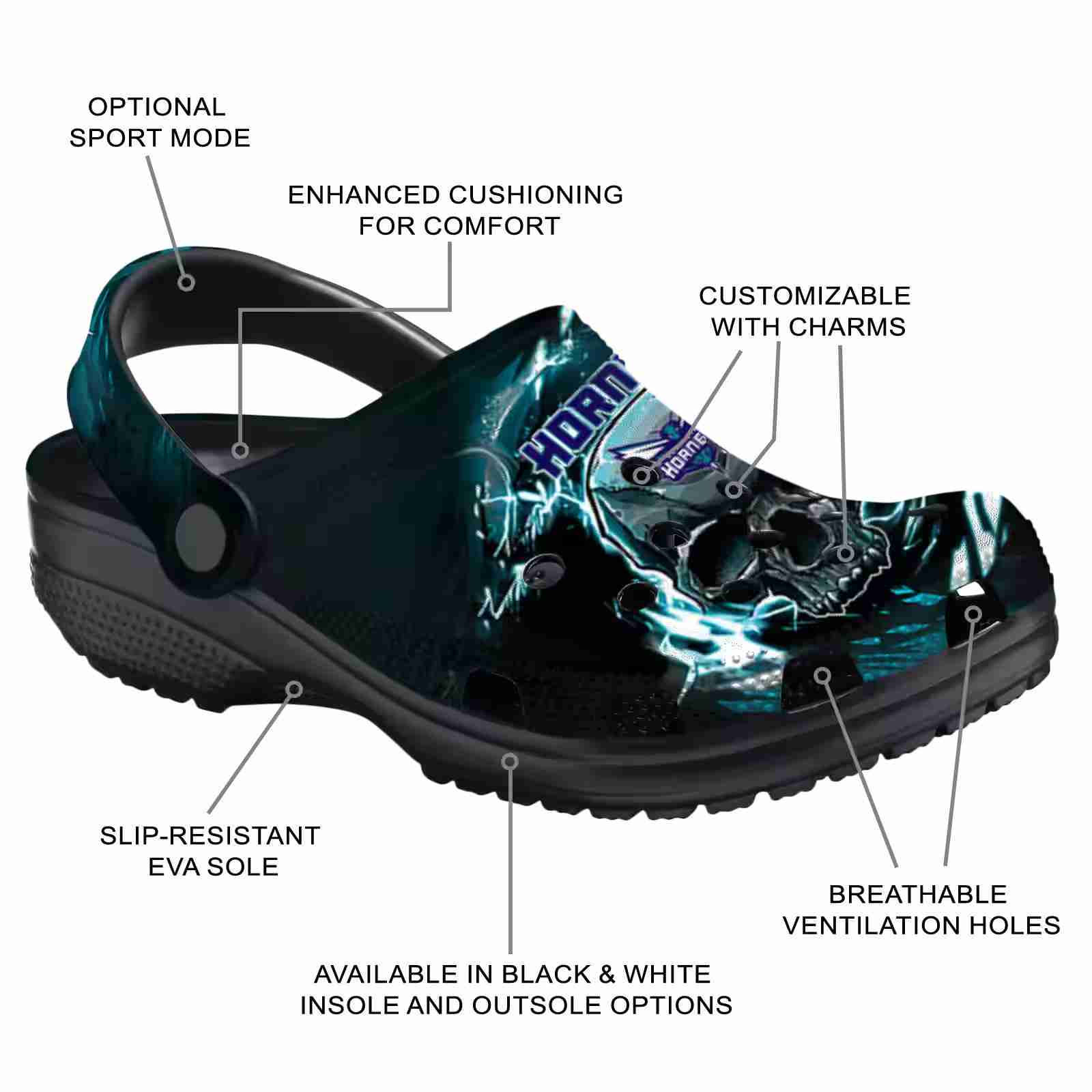 Customized Charlotte Hornets Gothic Skull ClogTVC1801682 - Image 5