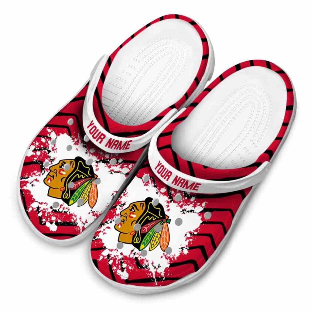 Customized Chicago Blackhawks Zigzag Paint Burst ClogTVC1801871 - Image 4