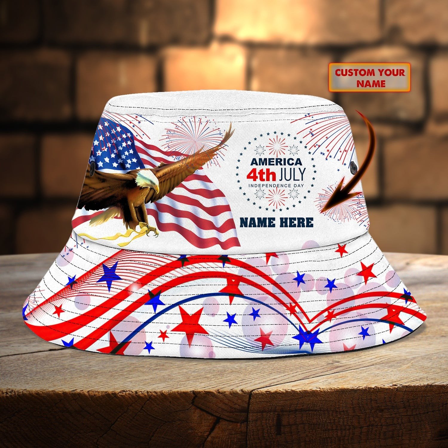 Customized Eagle America 4th Of July Bucket Hat Independence Day Ideas Patriotic Gifts Trucker Hats Custom Hats Gifts For Men & Women