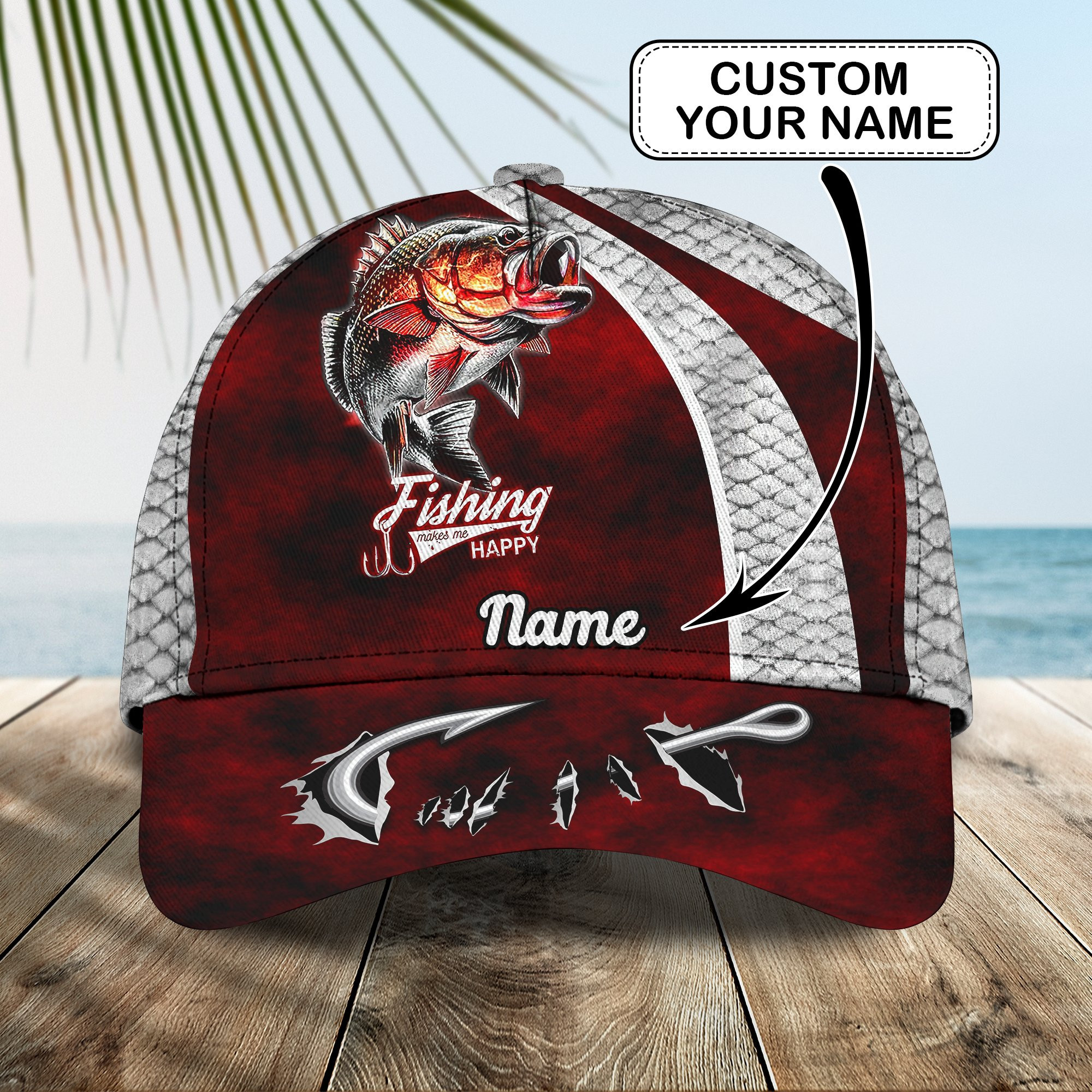 Customized Fishing Makes Me Happy Hat Fishing Baseball Caps Cool Gift Ideas For Dad Trucker Hats Custom Hats Gifts For Men & Women