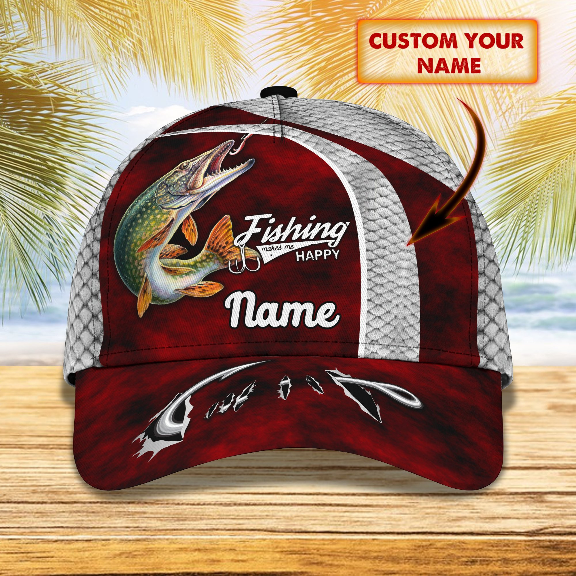 Customized Fishing Makes Me Happy Hat Unique Mens Hats Gifts For Fishing Lovers Trucker Hats Custom Hats Gifts For Men & Women