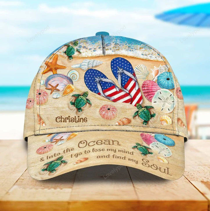 Customized Flip Flop Seashell Beach 3D Baseball Cap for Summer Holiday, Flip Flop Hat for Her Trucker Hats Custom Hats Gifts For Men & Women