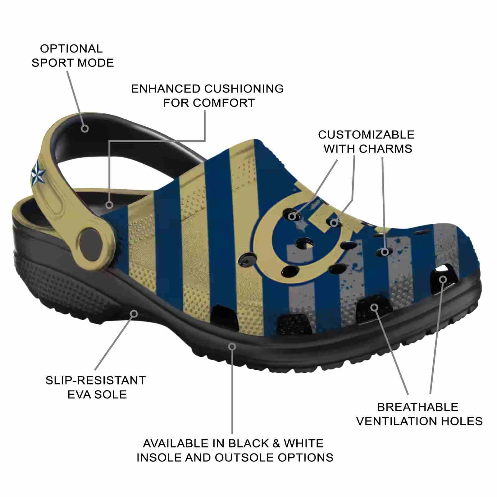 Customized Georgia Tech Yellow Jackets Star-Spangled Graphic ClogTVC1801816 - Image 5