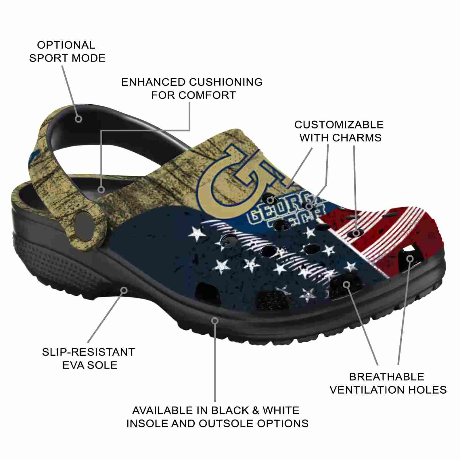 Customized Georgia Tech Yellow Jackets Star-Spangled Side Pattern ClogTVC1801721 - Image 5