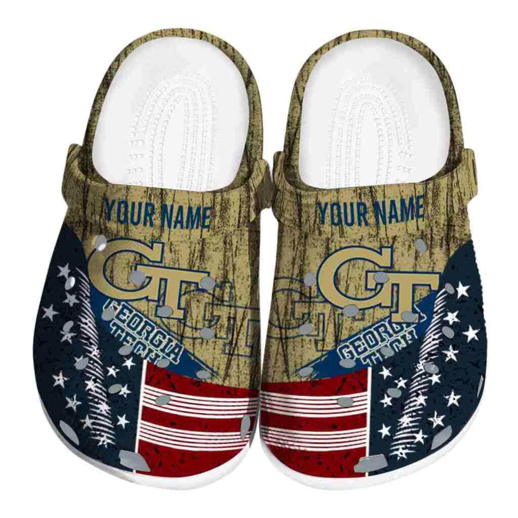 Customized Georgia Tech Yellow Jackets Star-Spangled Side Pattern ClogTVC1801721