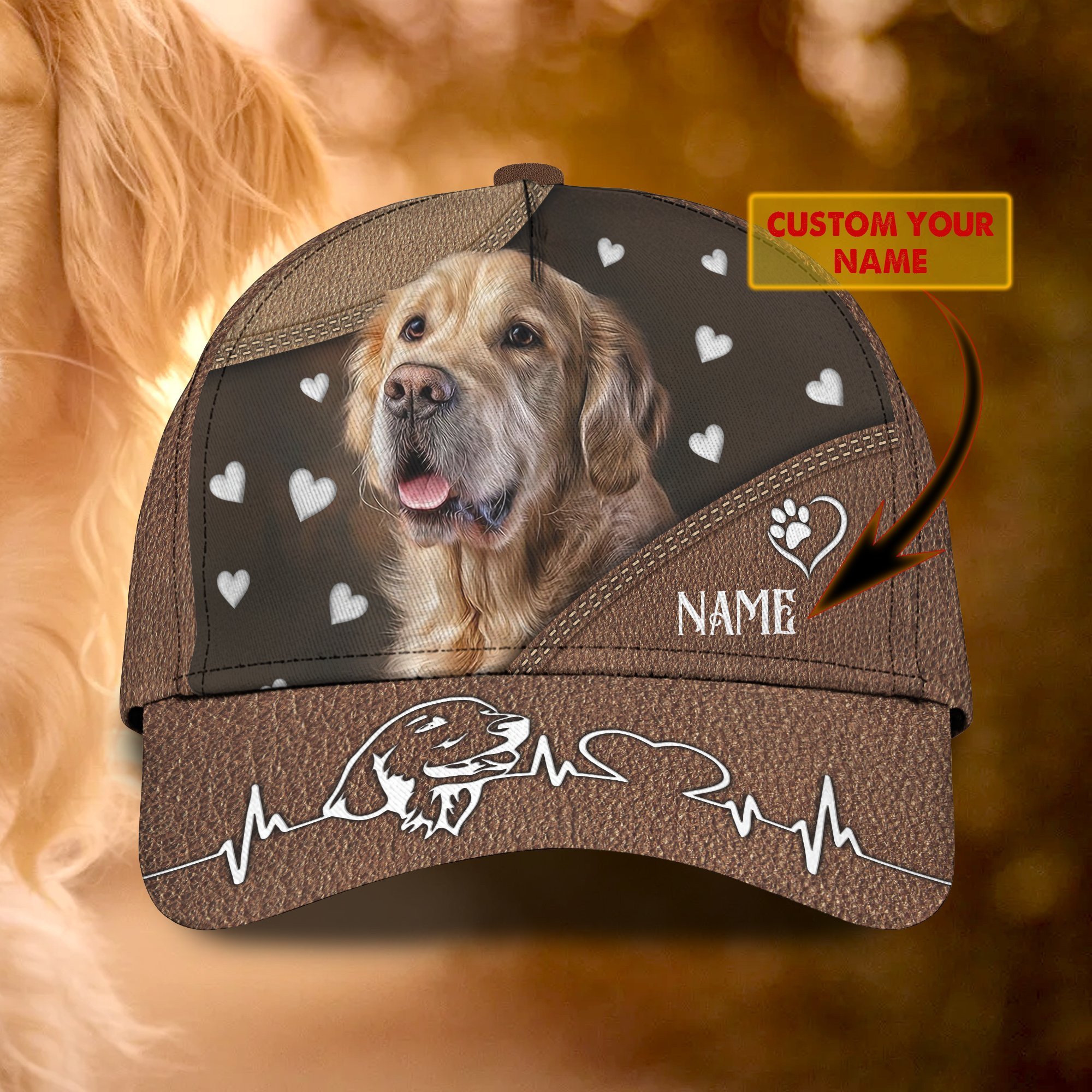 Customized Golden Retriever Heartbeat Hat Cute Dog Hat Gifts For Golden Retriever Lovers Trucker Hats Custom Hats Gifts For Men & Women