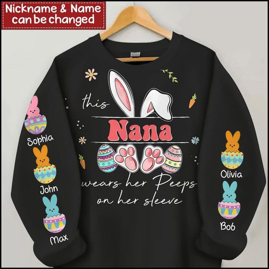 Customized Grandma Mom Easter Bunny Wears Her PEEPS On Her Sleeve 3D Sweatshirt - Image 2