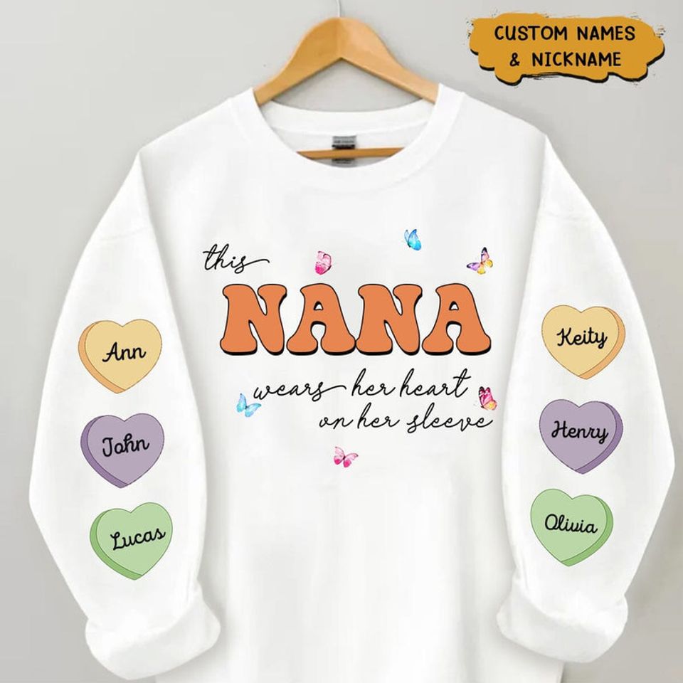 Customized Grandma Mom Wears Her Heart On Her Sleeve Mothers Day Birthday Gift 3d Sweater