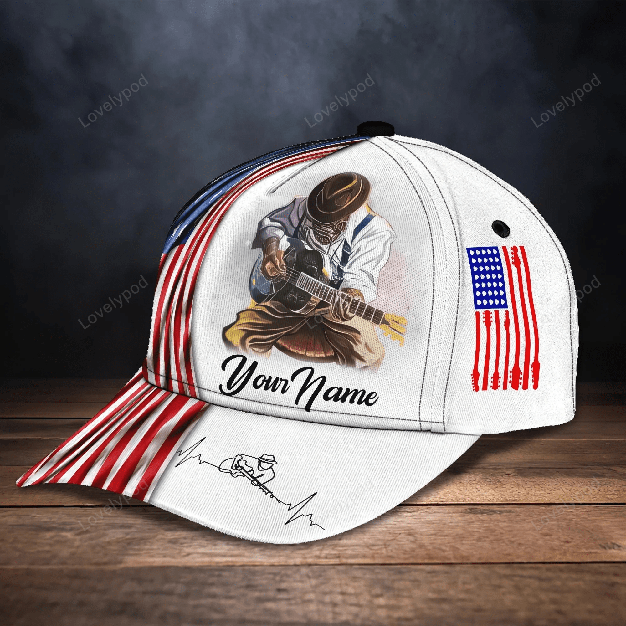 Customized Guitar Cap Hat, Usa Flag Guitar Cap For Men And Woman, Present Guitar Lover Trucker Hats Custom Hats Gifts For Men & Women