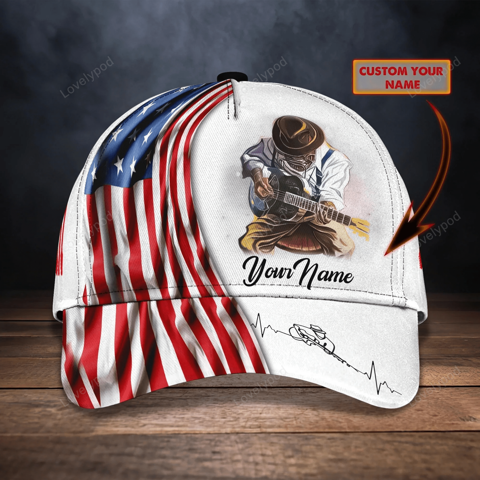 Customized Guitar Cap Hat, Usa Flag Guitar Cap For Men And Woman, Present Guitar Lover Trucker Hats Custom Hats Gifts For Men & Women