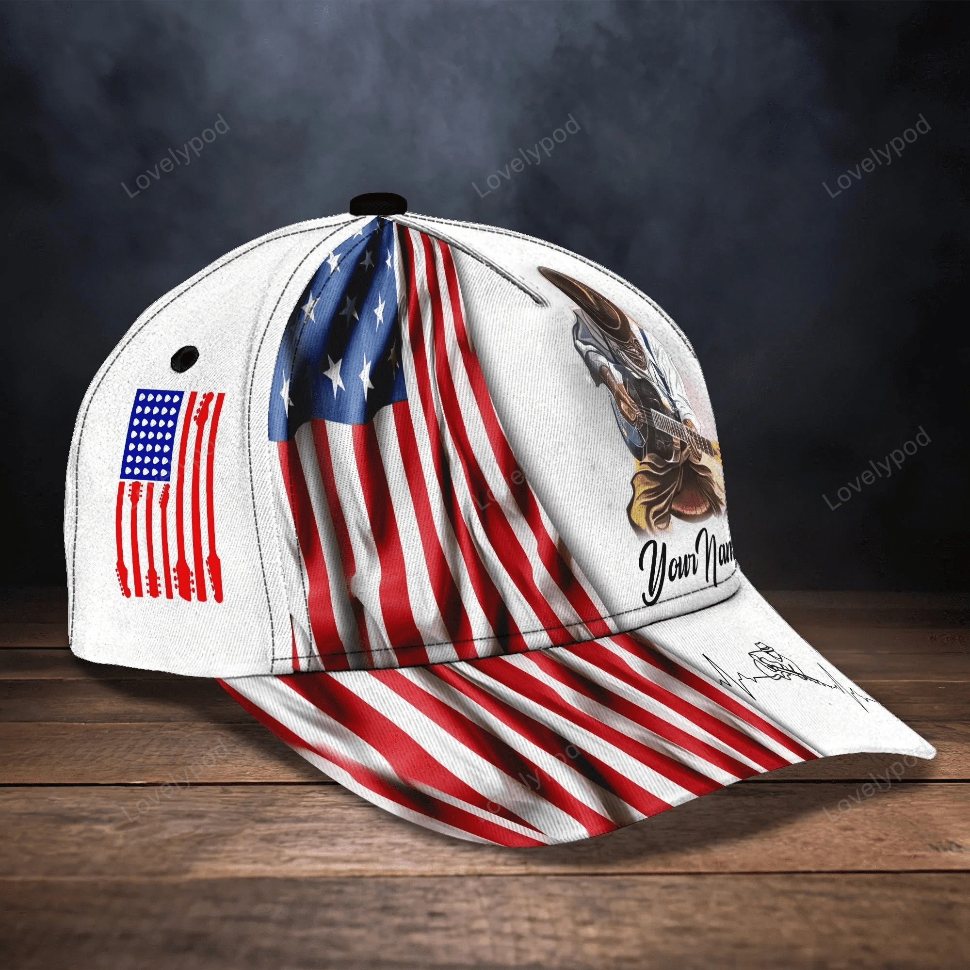 Customized Guitar Cap Hat, Usa Flag Guitar Cap For Men And Woman, Present Guitar Lover Trucker Hats Custom Hats Gifts For Men & Women