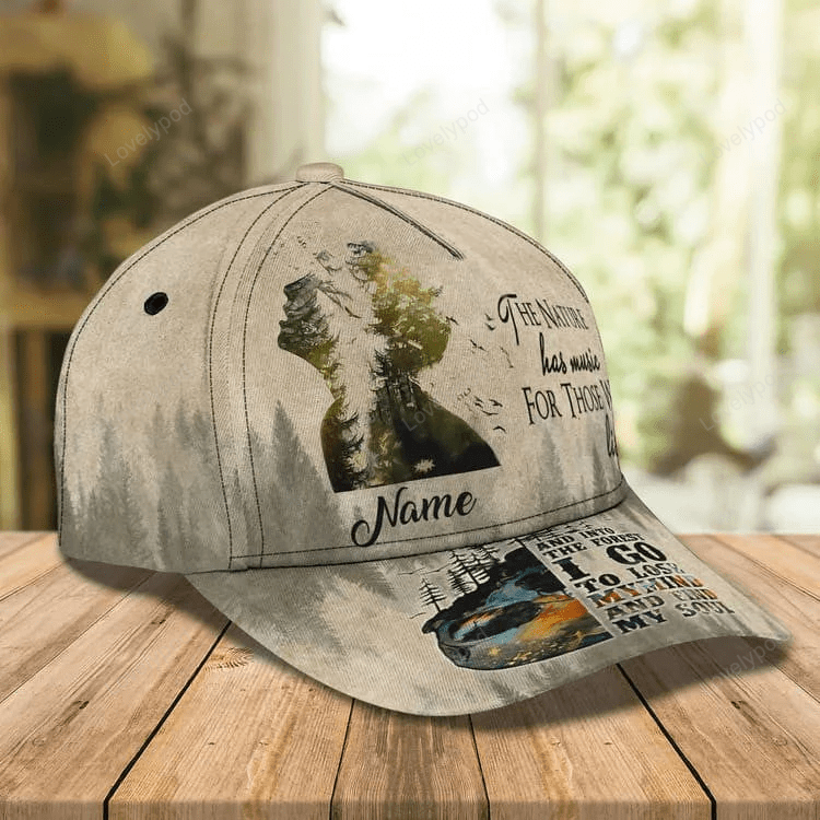 Customized Hiking Man 3D Classic Cap, Hiking Hat for Boyfriend - The Nature has music for Who listen Cap Trucker Hats Custom Hats Gifts For Men & Women