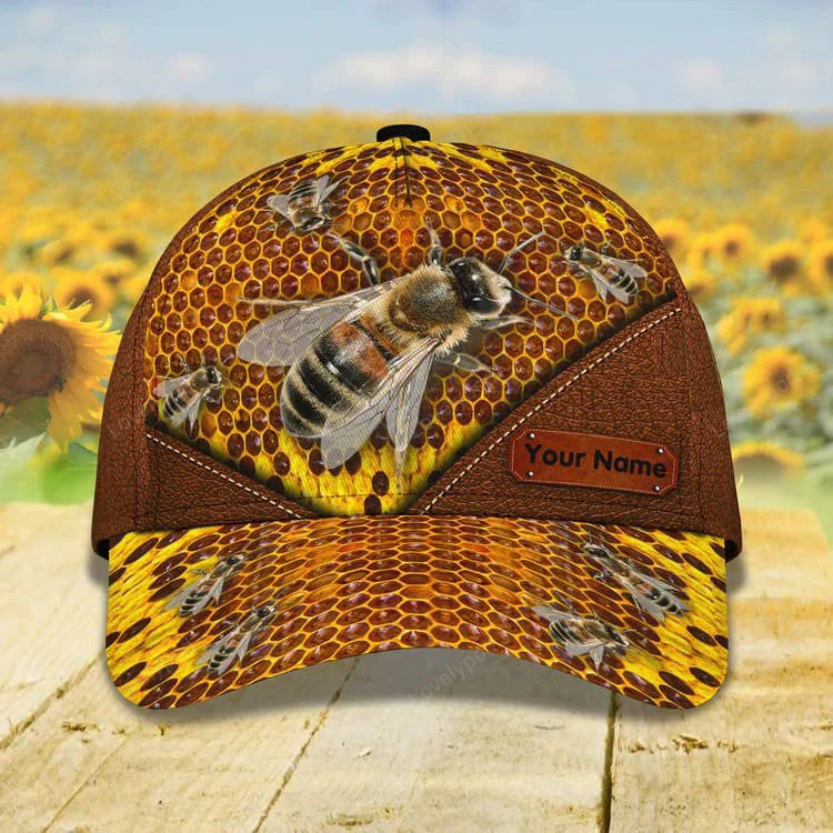 Customized Honey Bee 3D Classic Cap for Farmer, Bee Hat for Dad Trucker Hats Custom Hats Gifts For Men & Women