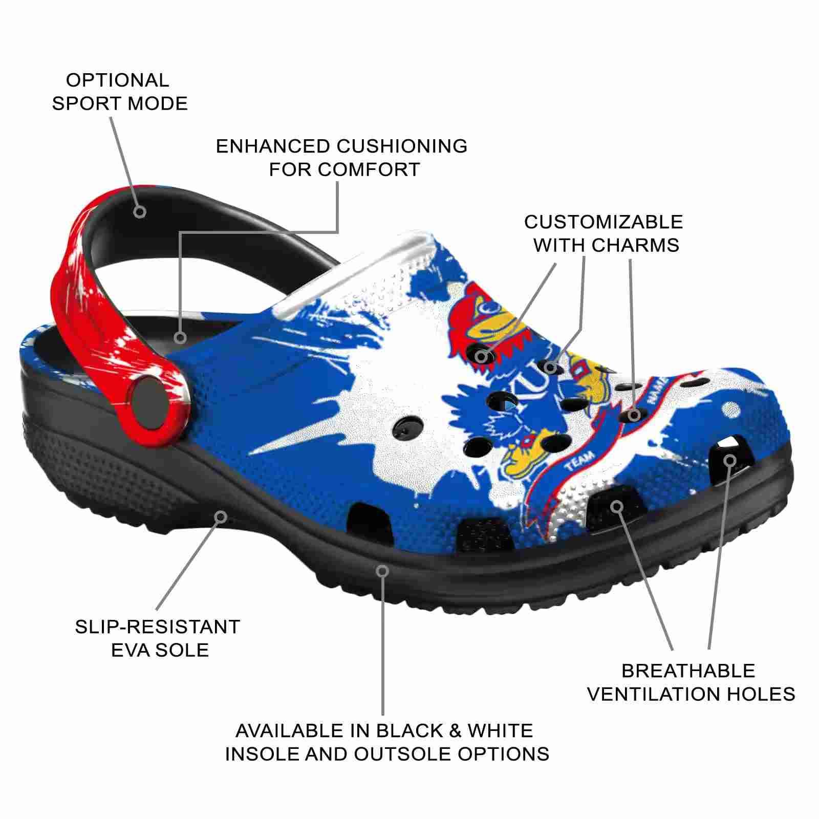 Customized Kansas Jayhawks Splatter Pattern ClogTVC1801180 - Image 5