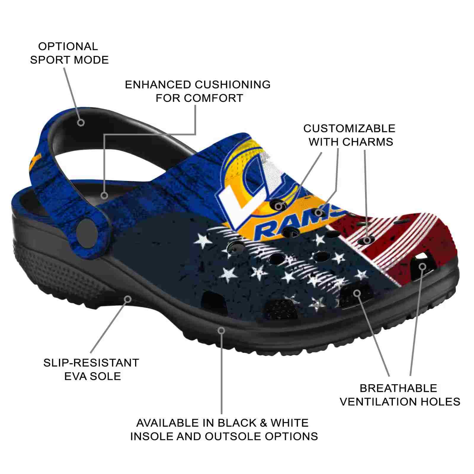 Customized Los Angeles Rams Star-Spangled Side Pattern ClogTVC180111 - Image 5