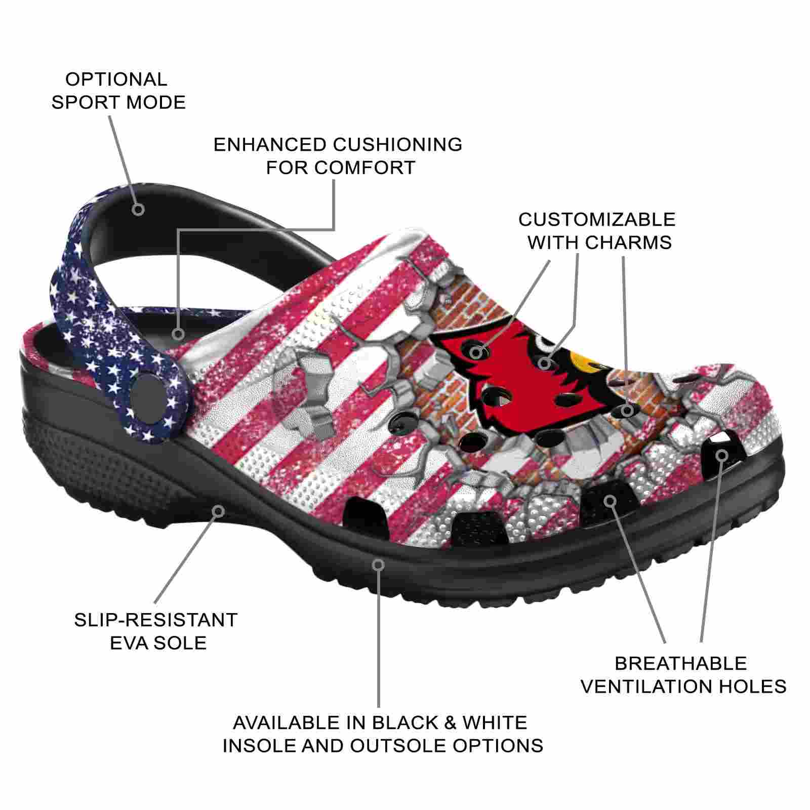 Customized Louisville Cardinals Freedom Splinter ClogTVC180112 - Image 5