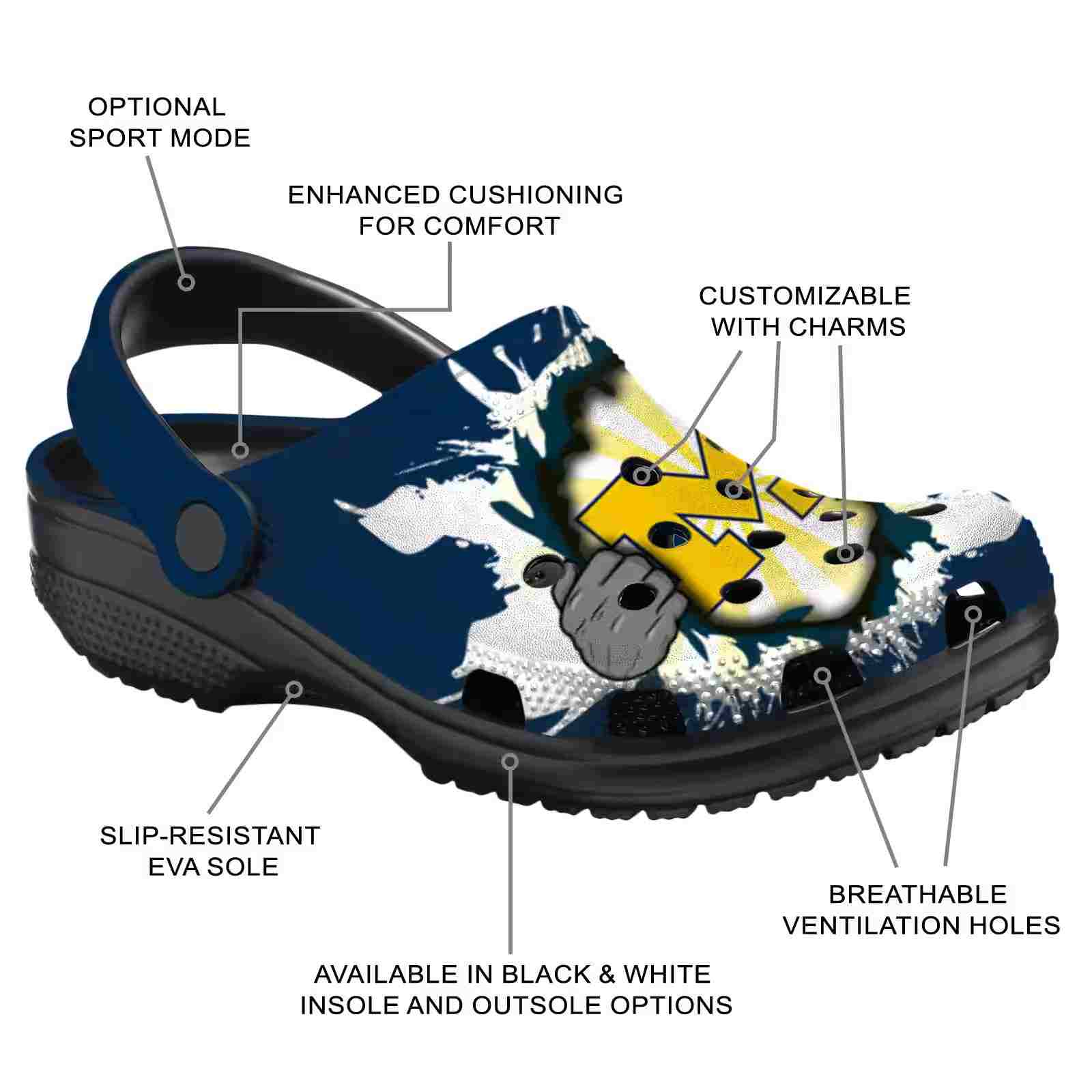 Customized Michigan Wolverines Gripping Hand ClogTVC180131 - Image 5