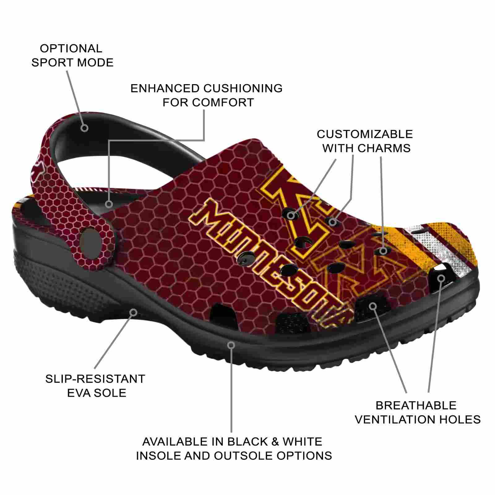 Customized Minnesota Golden Gophers Contrasting Stripes ClogTVC1801724 - Image 5