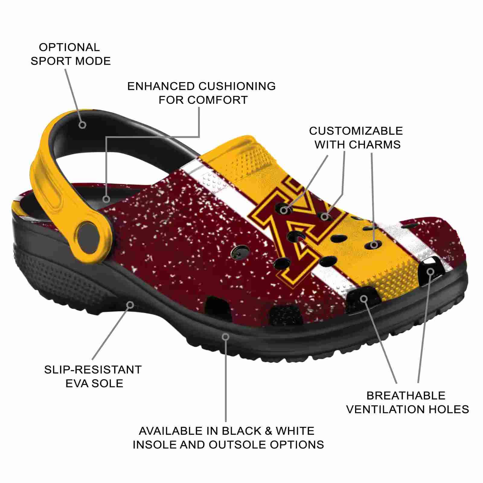 Customized Minnesota Golden Gophers Vertical Stripes ClogTVC1801710 - Image 5