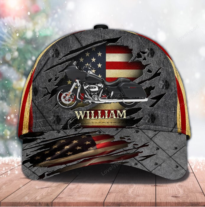 Customized Motorcycle American flag Classic Cap for men and women, Biker 3D classic cap, Personalized Gift for Motorcycle, Biker lover Trucker Hats Custom Hats Gifts For Men & Women