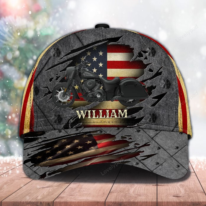 Customized Motorcycle American flag Classic Cap for men and women, Biker 3D classic cap, Personalized Gift for Motorcycle, Biker lover Trucker Hats Custom Hats Gifts For Men & Women