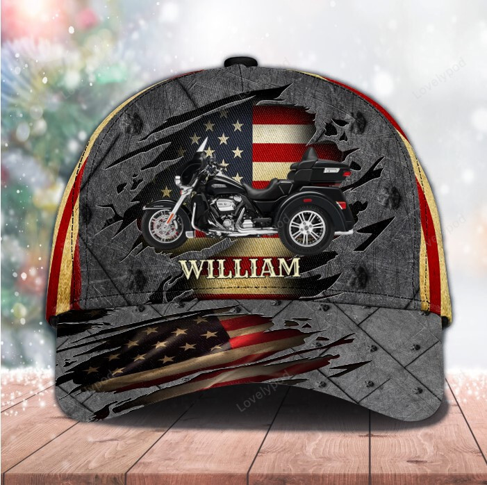 Customized Motorcycle American flag Classic Cap for men and women, Biker 3D classic cap, Personalized Gift for Motorcycle, Biker lover Trucker Hats Custom Hats Gifts For Men & Women