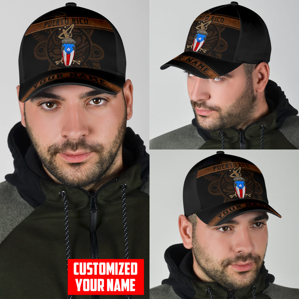 Customized Name Coqui Playing Bomba Puerto Rico Classic Cap, Puerto Rican Hats Trucker Hats Custom Hats Gifts For Men & Women