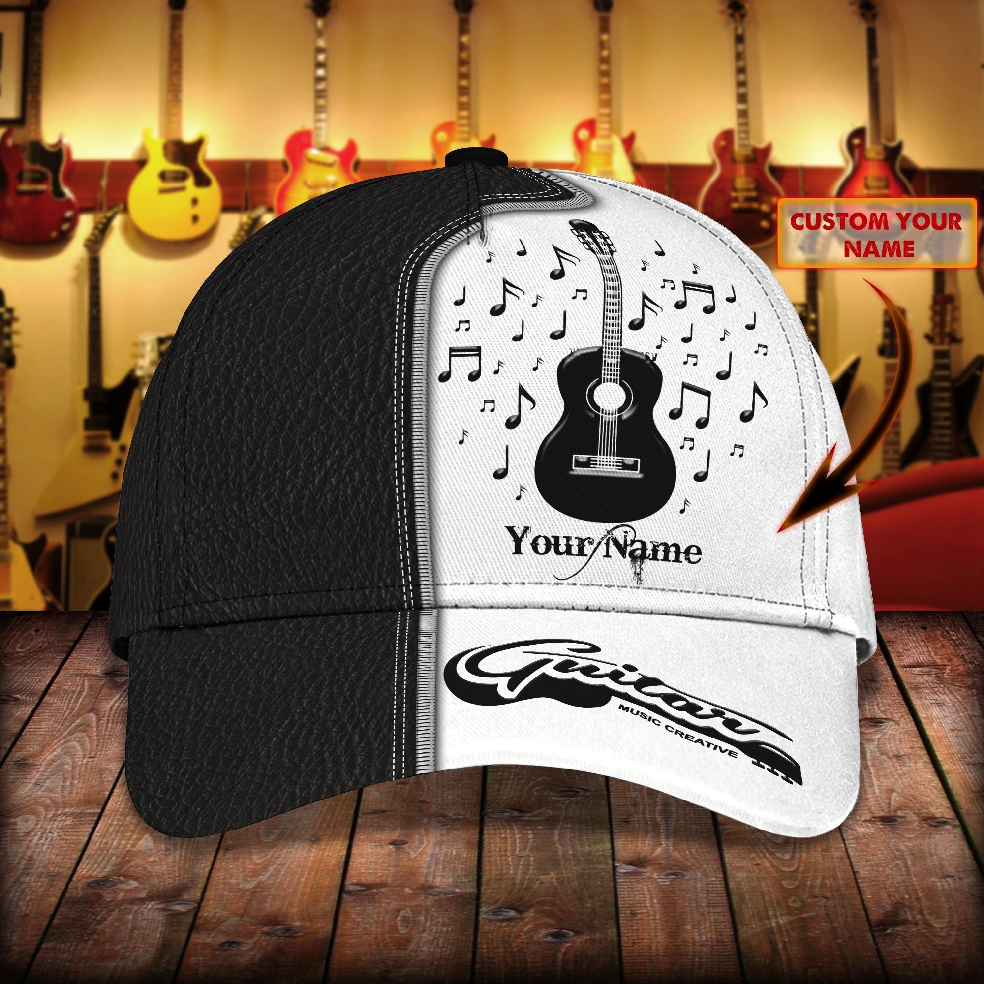 Customized Name Guitar Classic Cap Hat Full Printed For Man And Woman, Guitar Music Creative Baseball 3D Cap Trucker Hats Custom Hats Gifts For Men & Women