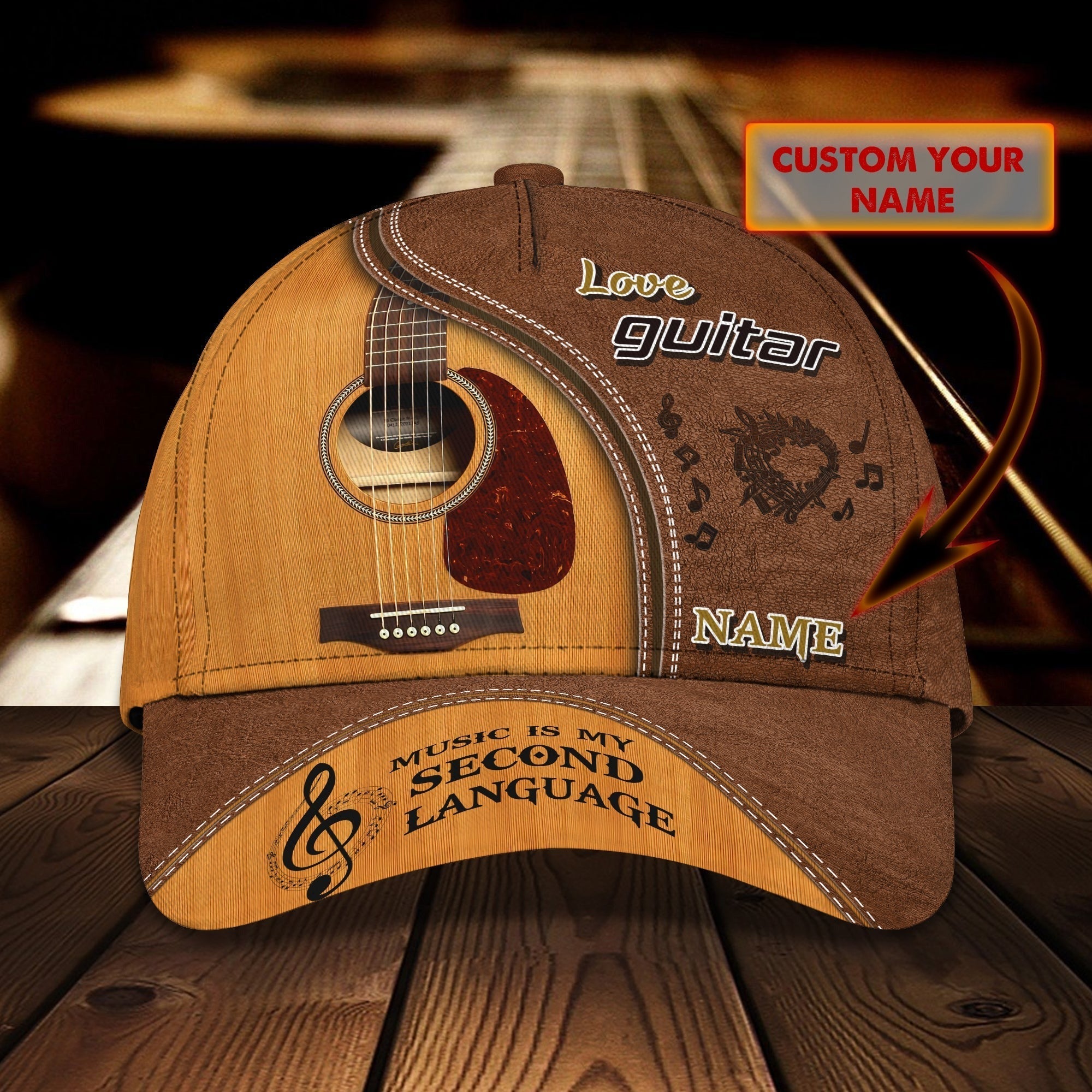 Customized Name Guitar Classic Cap Hat Full Printed For Man And Woman, Guitar Music Creative Baseball 3D Cap Trucker Hats Custom Hats Gifts For Men & Women
