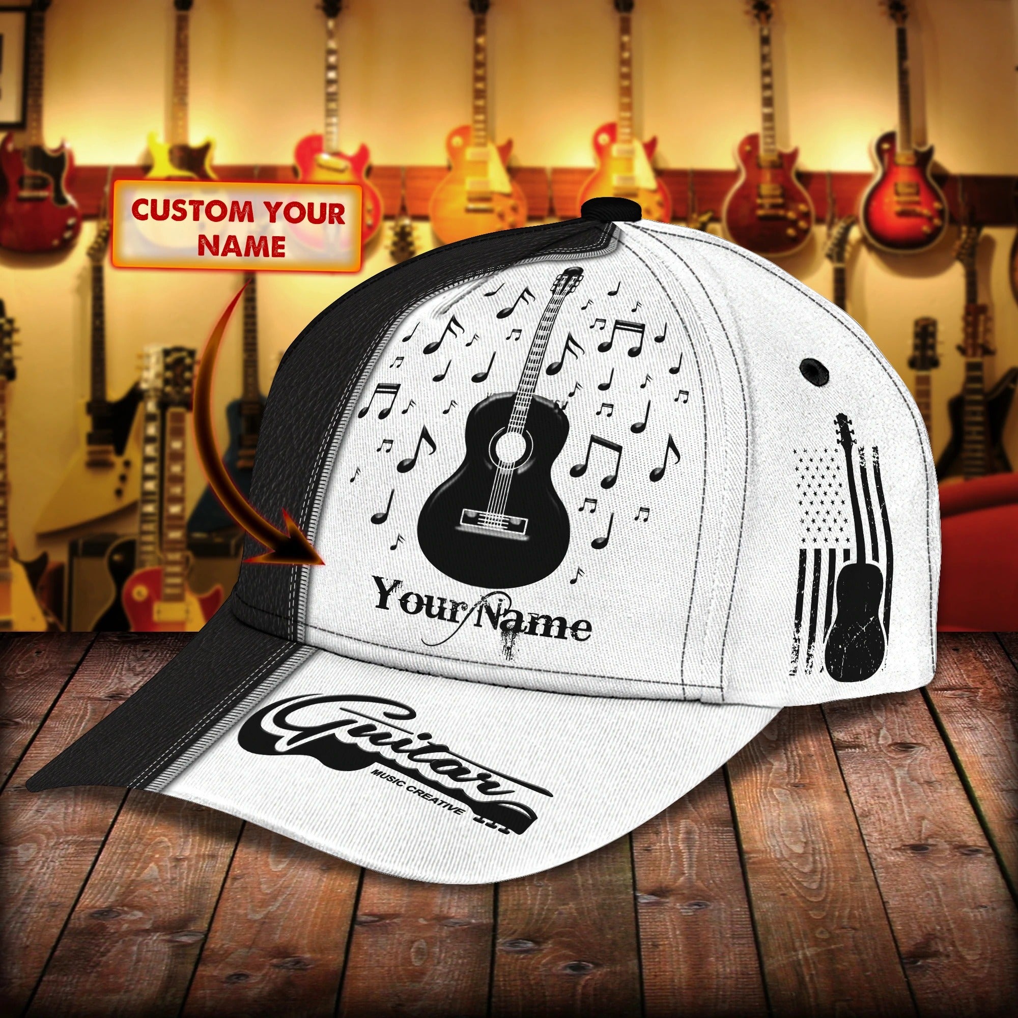 Customized Name Guitar Classic Cap Hat Full Printed For Man And Woman, Guitar Music Creative Baseball 3D Cap Trucker Hats Custom Hats Gifts For Men & Women