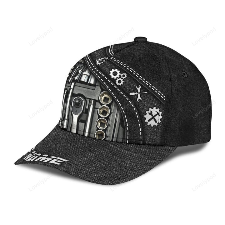 Customized Name Mechanic Printed Classic Cap, Gift for Mechanic Trucker Hats Custom Hats Gifts For Men & Women