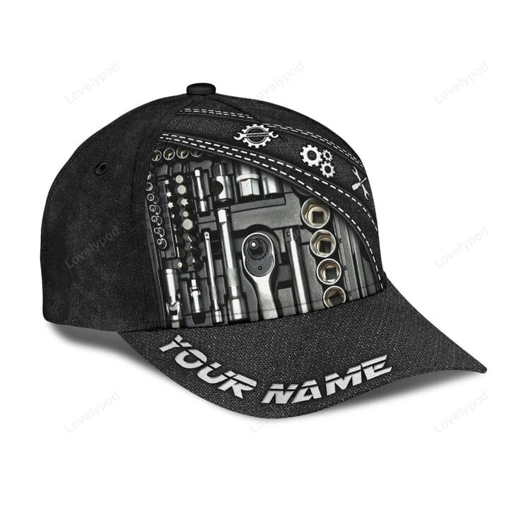 Customized Name Mechanic Printed Classic Cap, Gift for Mechanic Trucker Hats Custom Hats Gifts For Men & Women