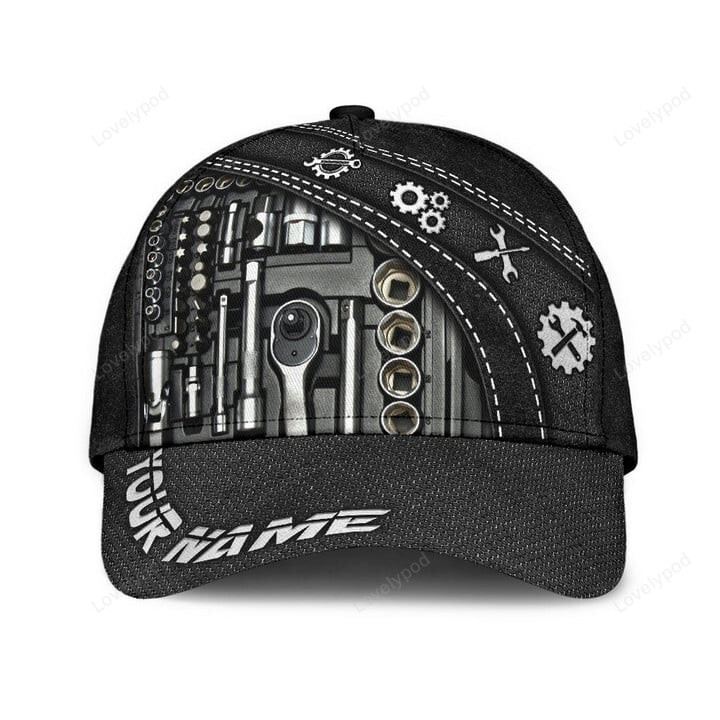 Customized Name Mechanic Printed Classic Cap, Gift for Mechanic Trucker Hats Custom Hats Gifts For Men & Women