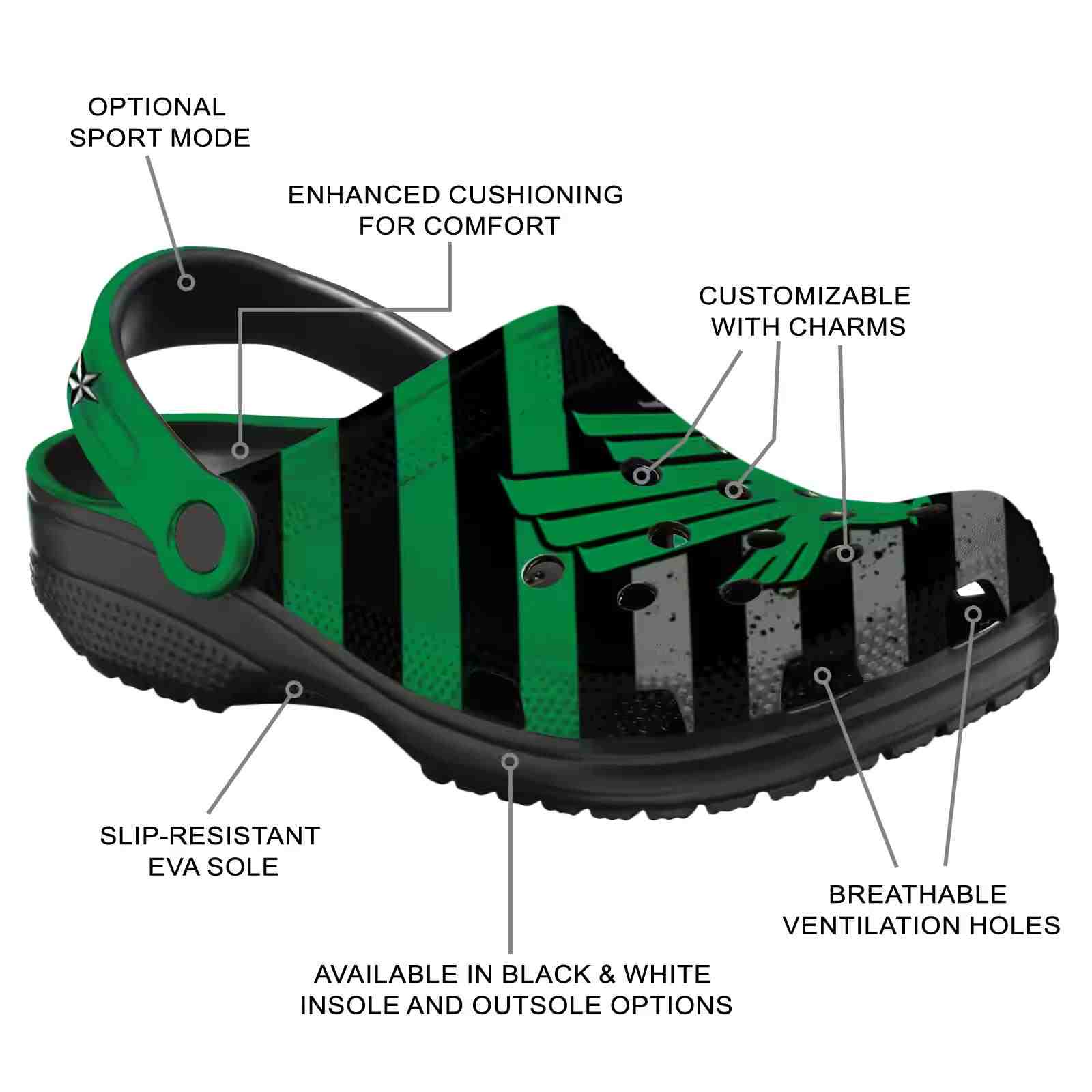 Customized North Texas Mean Green Star-Spangled Graphic ClogTVC1801819 - Image 5