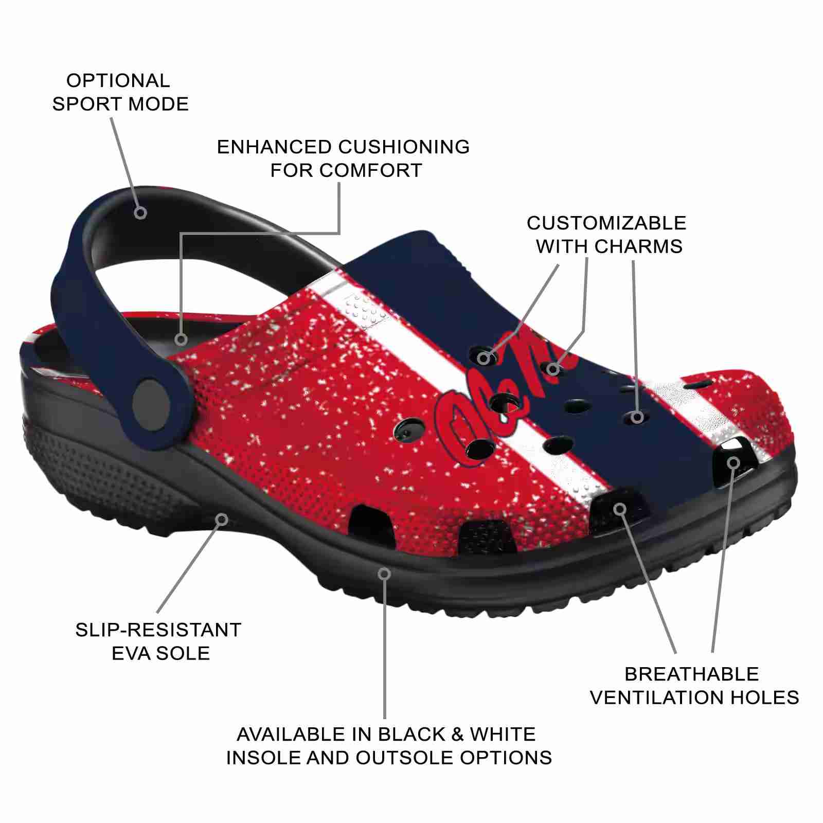 Customized Ole Miss Rebels Vertical Stripes ClogTVC1801715 - Image 5