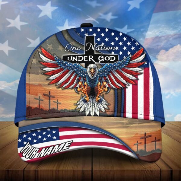 Customized One Nation Under God Baseball Classic Cap, Independence Day Cap Hat Eagle American Cap Trucker Hats Custom Hats Gifts For Men & Women