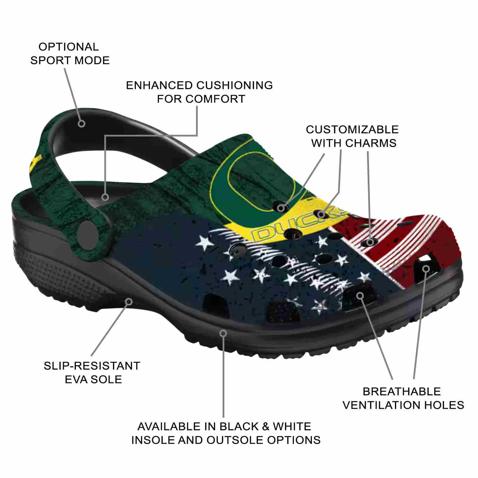 Customized Oregon Ducks Star-Spangled Side Pattern ClogTVC180144 - Image 5
