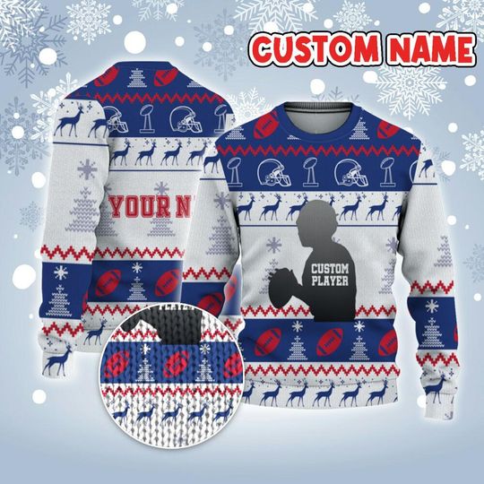Customized Player American Football Ugly Christmas Sweater - Image 7
