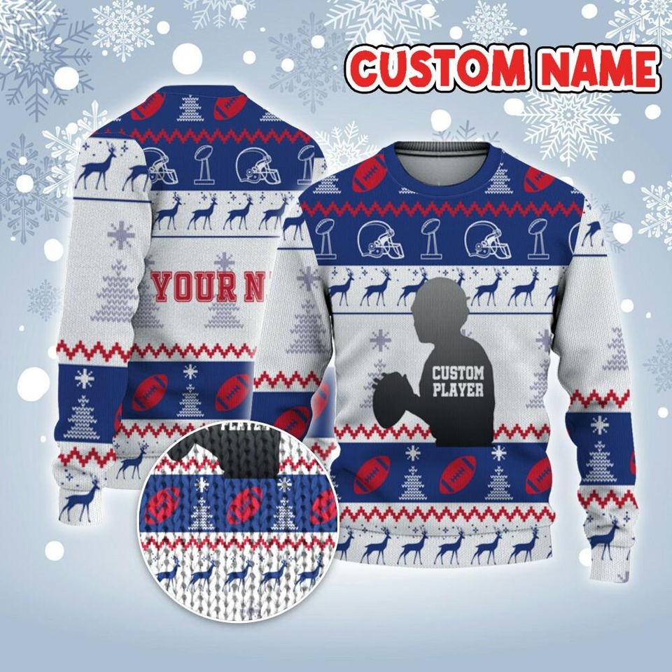 Customized Player American Football Ugly Christmas Sweater - Image 2