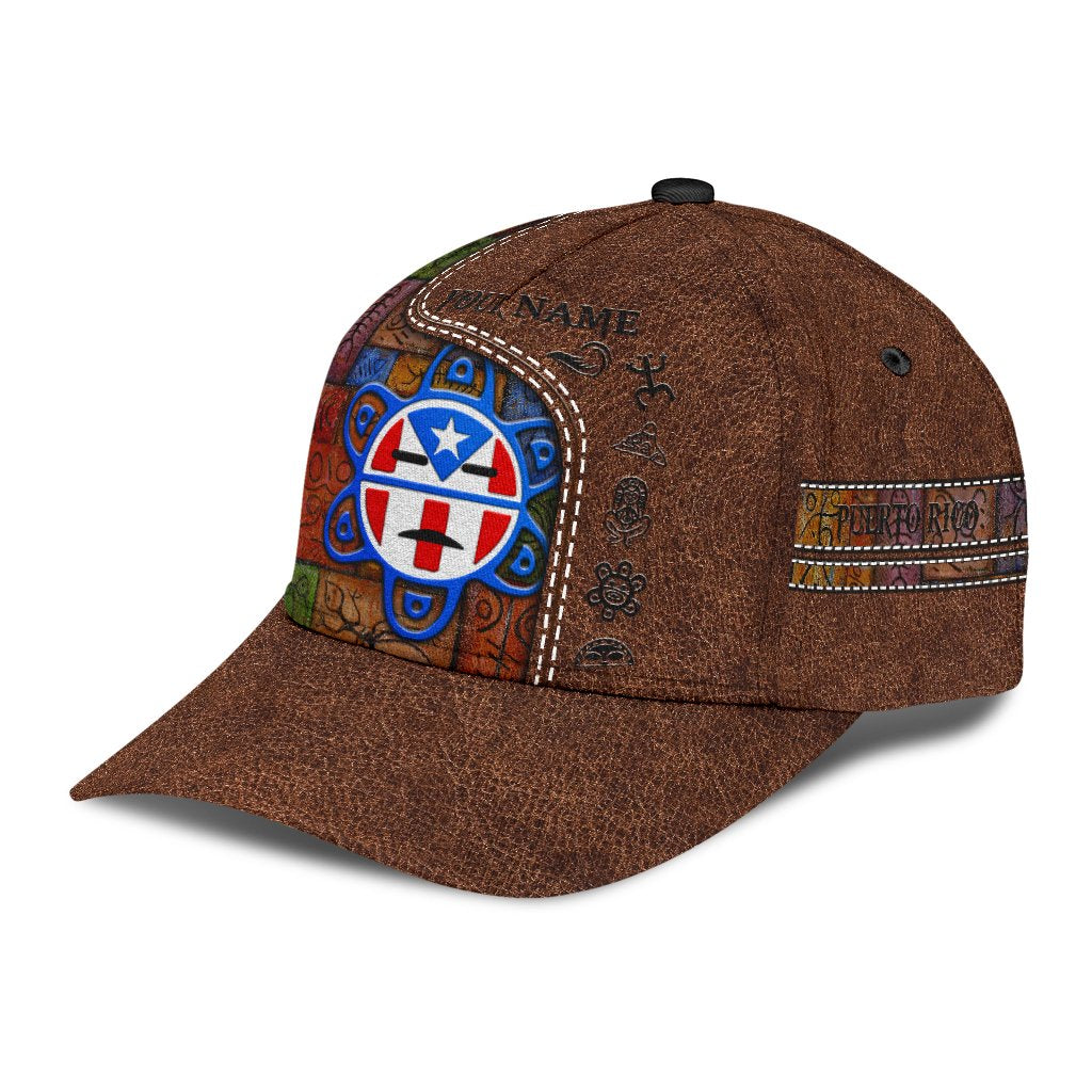Customized Puerto Rico Cap Hat in Leather Pattern, Puerto Rico Gifts Trucker Hats Custom Hats Gifts For Men & Women