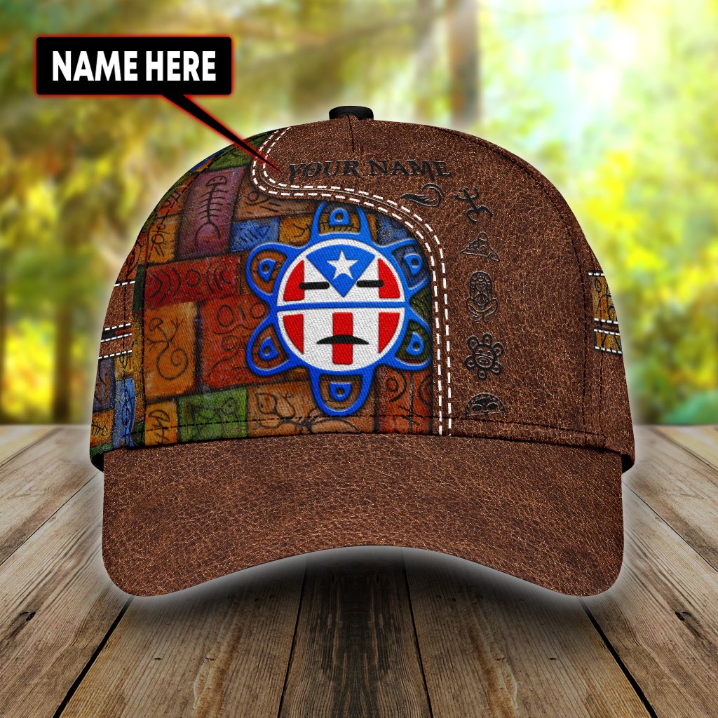 Customized Puerto Rico Cap Hat in Leather Pattern, Puerto Rico Gifts Trucker Hats Custom Hats Gifts For Men & Women