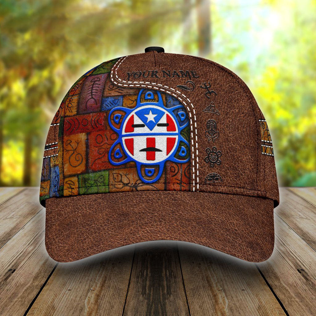 Customized Puerto Rico Cap Hat in Leather Pattern, Puerto Rico Gifts Trucker Hats Custom Hats Gifts For Men & Women