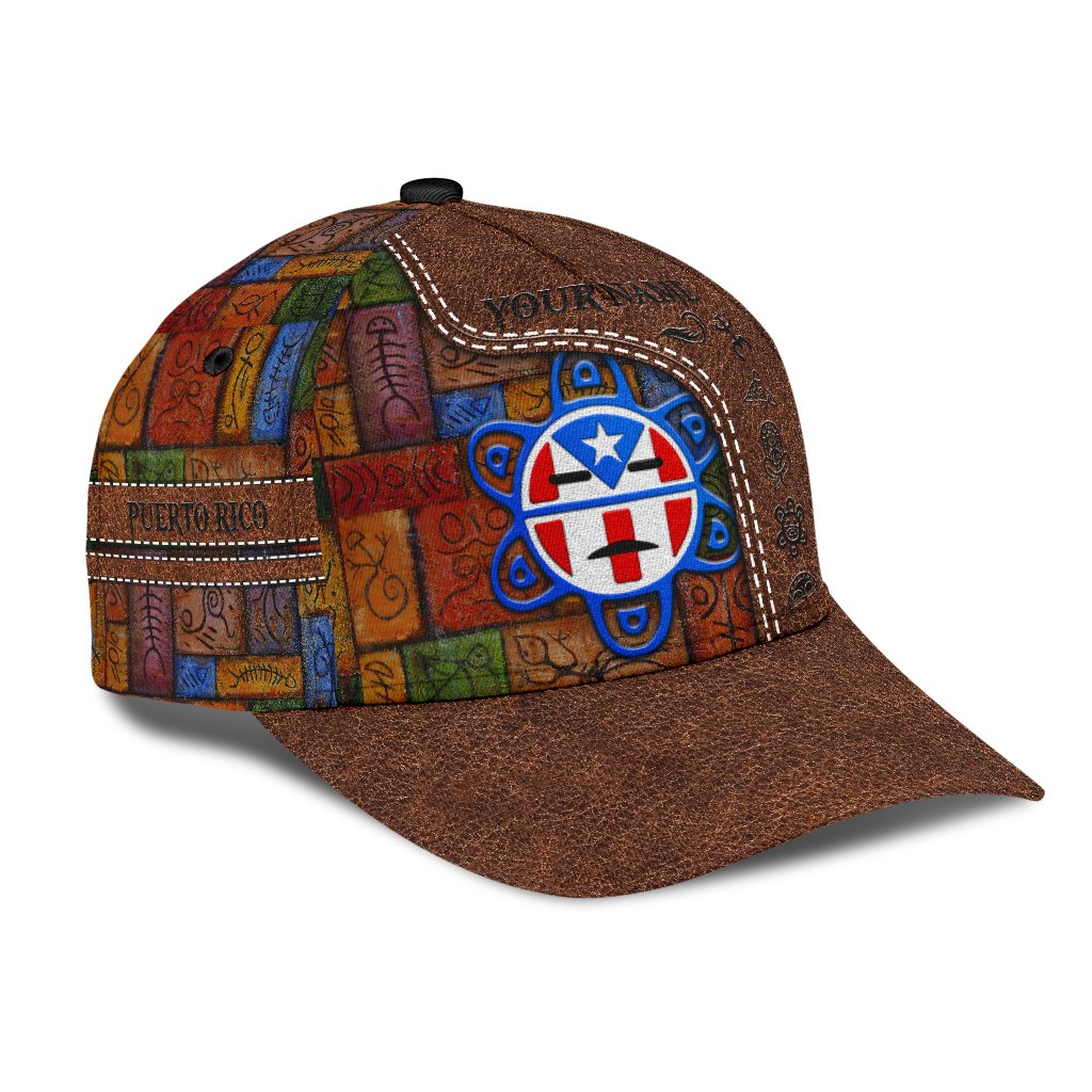 Customized Puerto Rico Cap Hat in Leather Pattern, Puerto Rico Gifts Trucker Hats Custom Hats Gifts For Men & Women