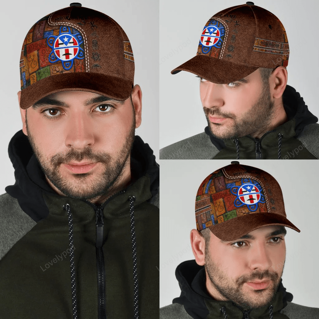 Customized Puerto Rico Cap Hat in Leather Pattern, Puerto Rico Gifts Trucker Hats Custom Hats Gifts For Men & Women