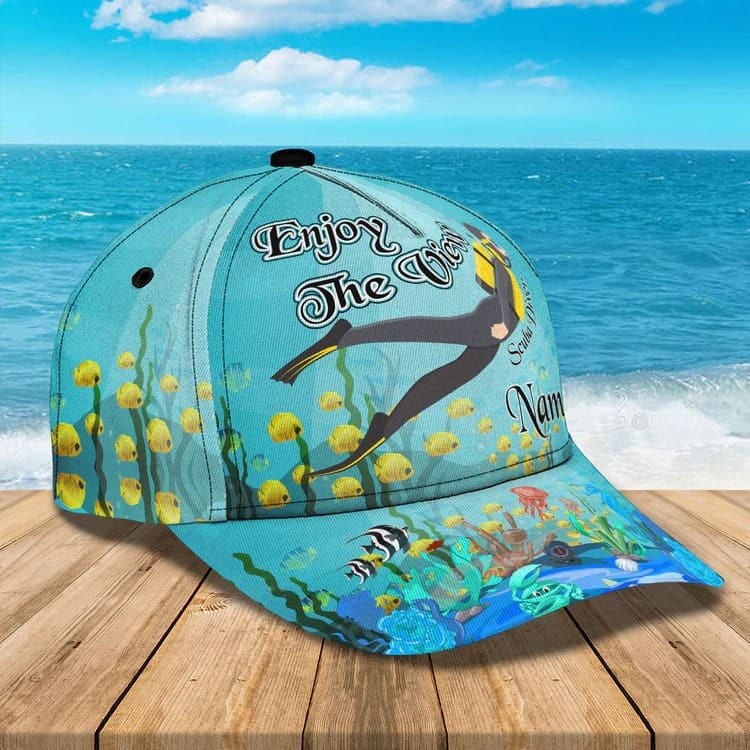 Customized Scuba Diving Hat for Scuba Diver 3D Classic Cap for Men, Husband Birthday Gift Trucker Hats Custom Hats Gifts For Men & Women